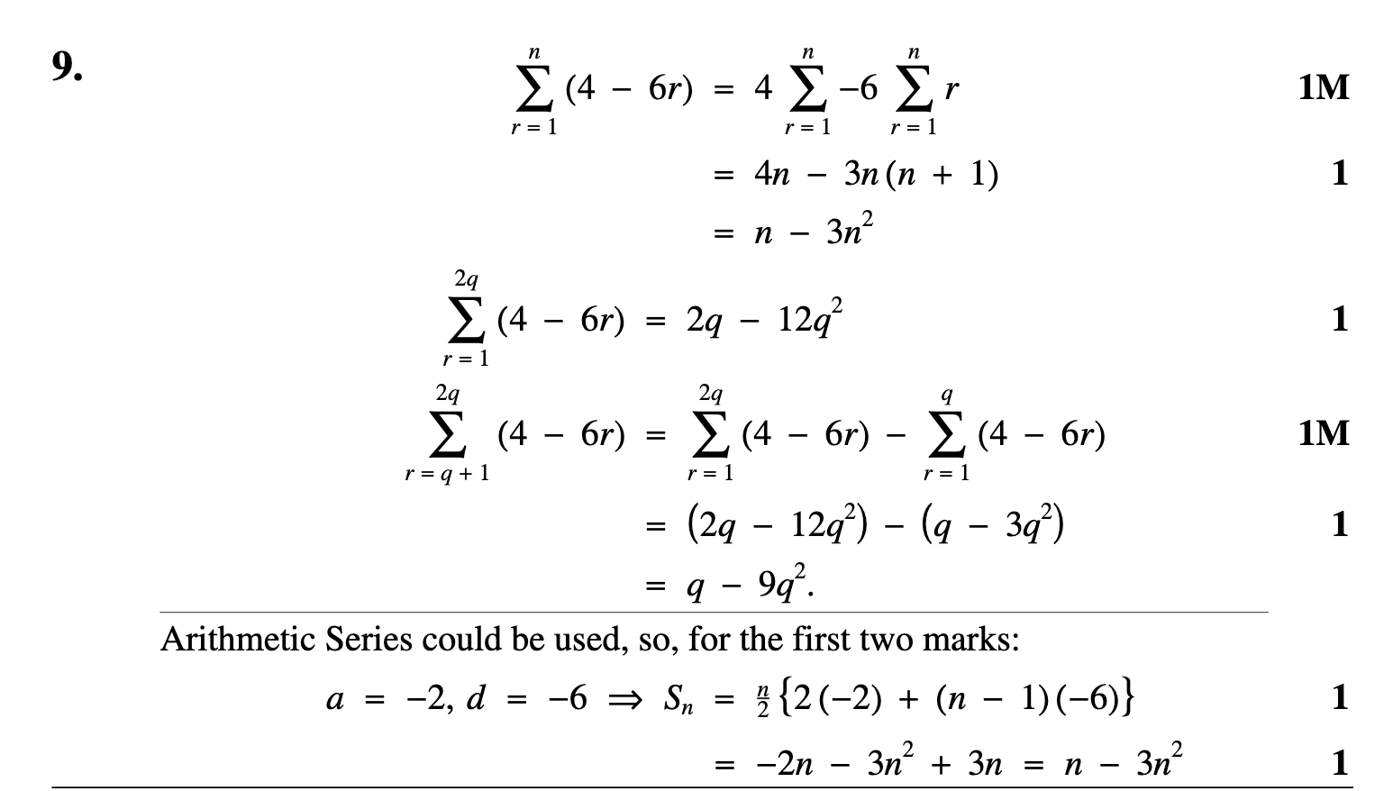 2007 Question 9 Marking Instructions