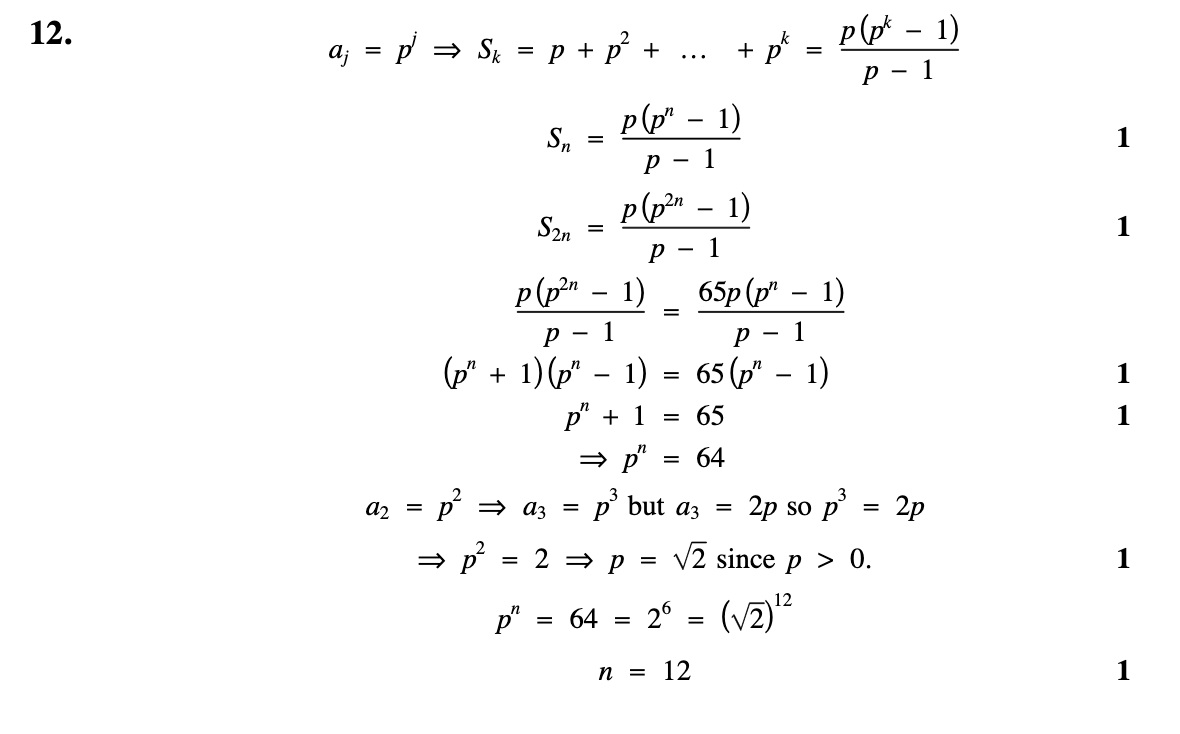 2009 Question 12 Marking Instructions