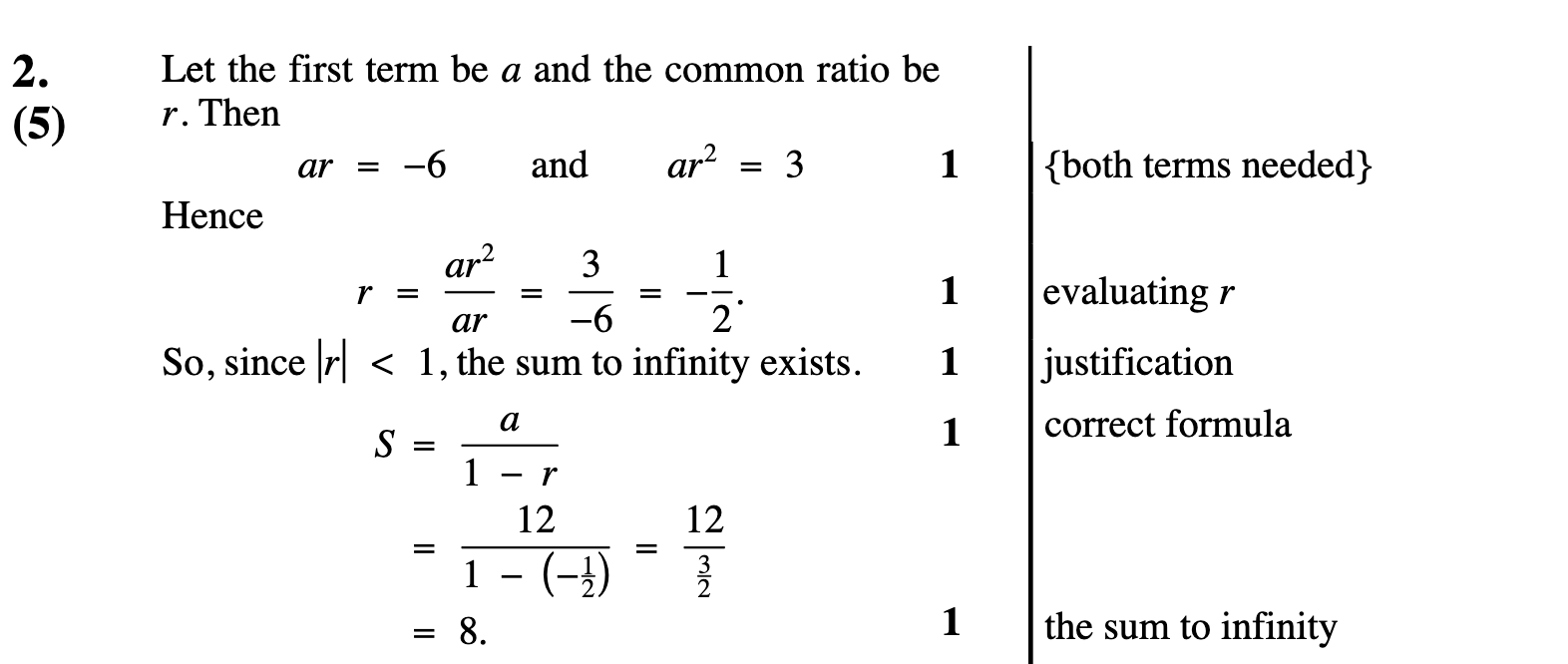 2010 Question 2 Marking Instructions