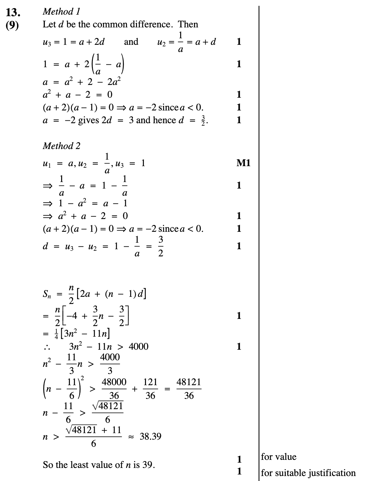 2011 Question 13 Marking Instructions