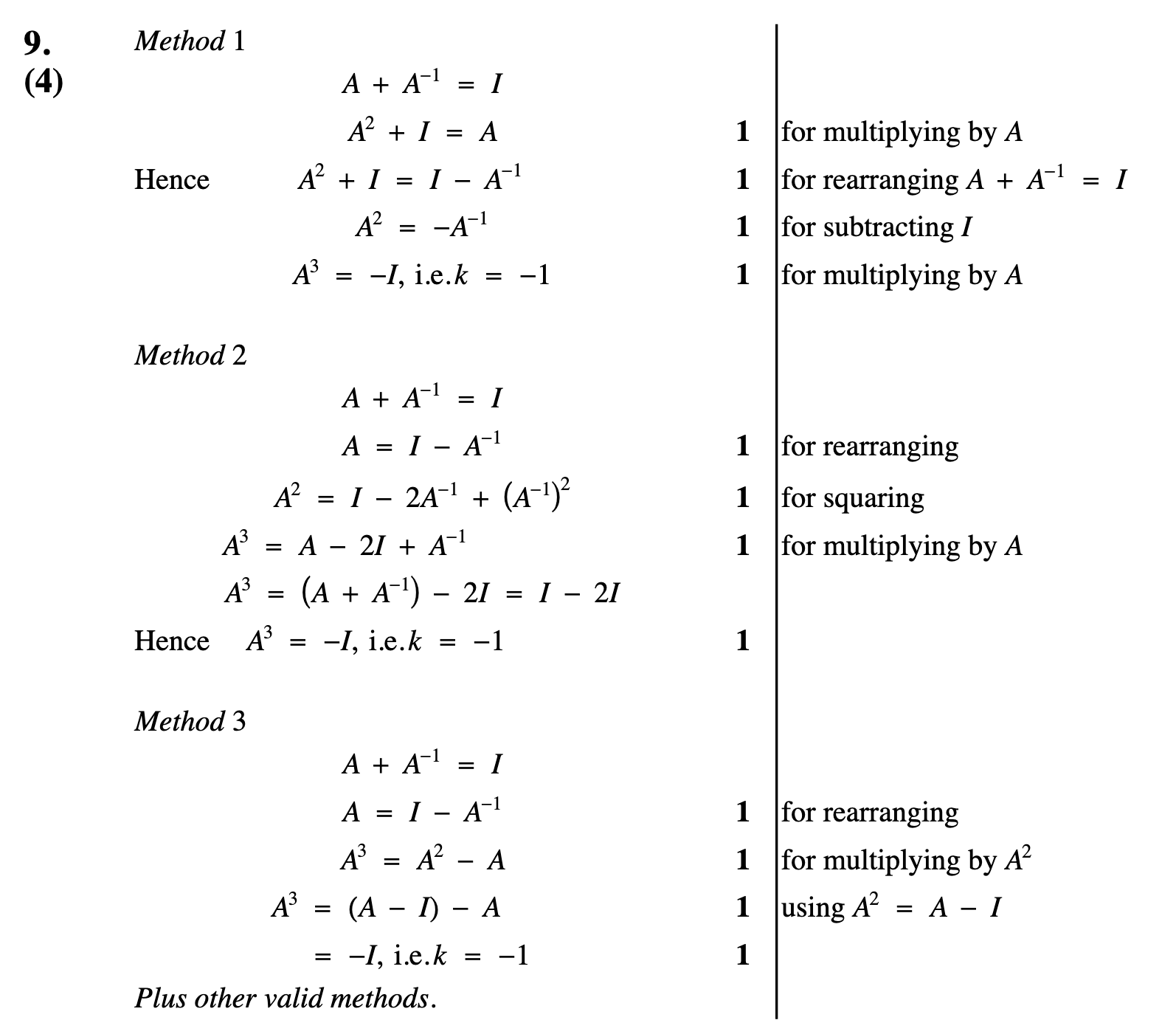 2012 Question 9 Marking Instructions